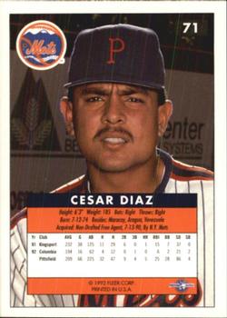 1992-93 Fleer Excel #71 Cesar Diaz Back