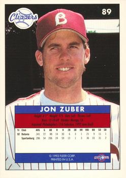 1992-93 Fleer Excel #89 Jon Zuber Back