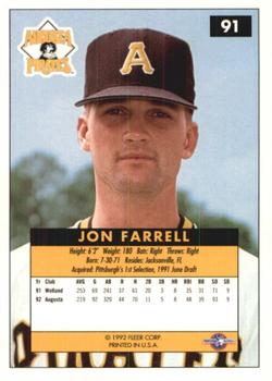 1992-93 Fleer Excel #91 Jon Farrell Back