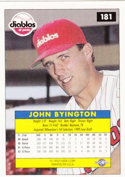 1992-93 Fleer Excel #181 John Byington Back