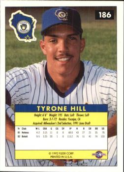 1992-93 Fleer Excel #186 Tyrone Hill Back