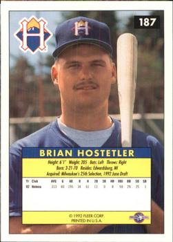 1992-93 Fleer Excel #187 Brian Hostetler Back