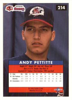 1992-93 Fleer Excel #214 Andy Pettitte Back