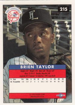 1992-93 Fleer Excel #215 Brien Taylor Back
