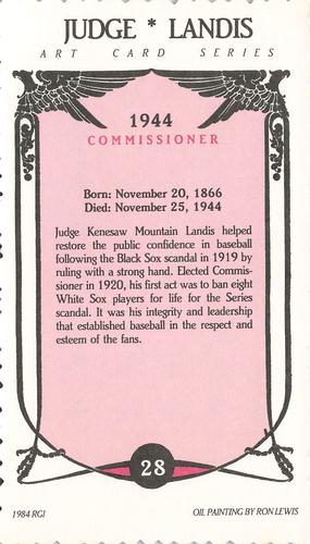 1984 Galasso Hall of Famers #28 Judge Landis Back