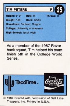 1987 TacoTime Salt Lake Trappers #25 Tim Peters Back