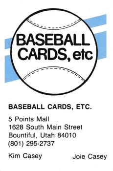 1987 TacoTime Salt Lake Trappers #NNO Kim Casey / Joie Casey / Baseball Card Etc. Back