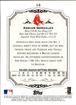 2012 Topps Museum Collection #14 Adrian Gonzalez Back