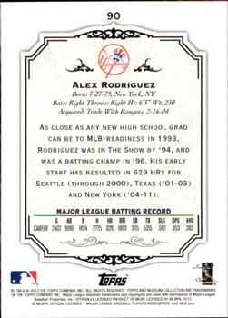 2012 Topps Museum Collection #90 Alex Rodriguez Back
