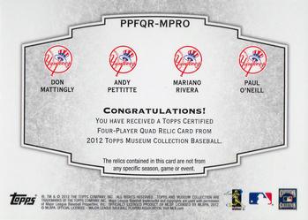 2012 Topps Museum Collection - Primary Pieces 4-Player Quad Relics #PPFQR-MPRO Don Mattingly / Andy Pettitte / Mariano Rivera / Paul O'Neill Back