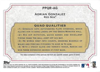 2012 Topps Museum Collection - Primary Pieces Quad Relics #PPQR-AG Adrian Gonzalez Back