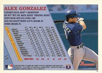 1996 Bowman #19 Alex Gonzalez Back