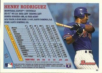 1996 Bowman #82 Henry Rodriguez Back