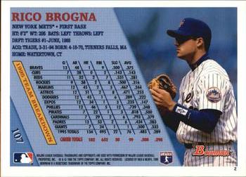 1996 Bowman #107 Rico Brogna Back