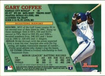 1996 Bowman #225 Gary Coffee Back