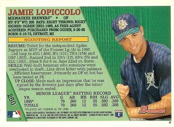 1996 Bowman #250 Jamie Lopiccolo Back