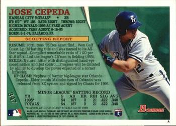 1996 Bowman #347 Jose Cepeda Back