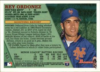 1996 Bowman #349 Rey Ordonez Back