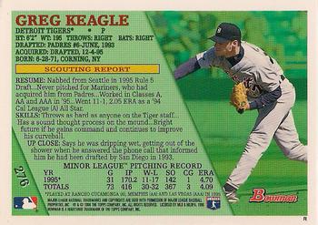 1996 Bowman #276 Greg Keagle Back