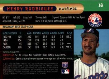 1996 Bowman's Best #18 Henry Rodriguez Back