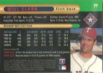 1996 Bowman's Best #77 Will Clark Back