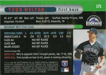 1996 Bowman's Best #171 Todd Helton Back