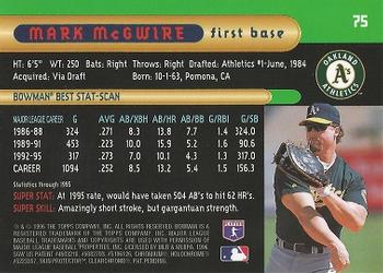 1996 Bowman's Best #75 Mark McGwire Back