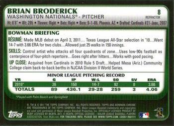 2011 Bowman Draft Picks & Prospects - Chrome Refractors #8 Brian Broderick Back