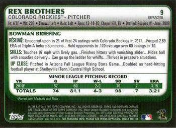 2011 Bowman Draft Picks & Prospects - Chrome Refractors #9 Rex Brothers Back
