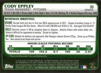 2011 Bowman Draft Picks & Prospects - Chrome Refractors #33 Cody Eppley Back