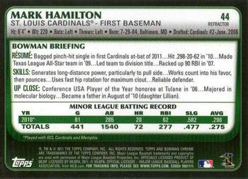 2011 Bowman Draft Picks & Prospects - Chrome Refractors #44 Mark Hamilton Back