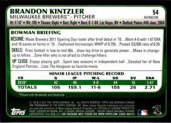 2011 Bowman Draft Picks & Prospects - Chrome Refractors #54 Brandon Kintzler Back