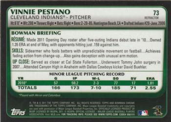2011 Bowman Draft Picks & Prospects - Chrome Refractors #73 Vinnie Pestano Back