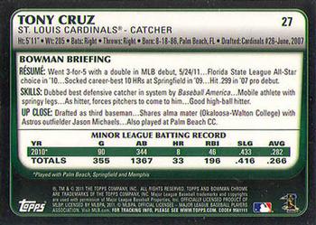 2011 Bowman Draft Picks & Prospects - Chrome #27 Tony Cruz Back
