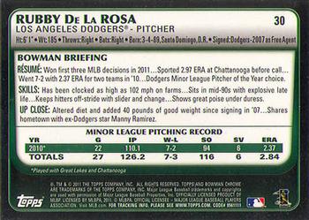2011 Bowman Draft Picks & Prospects - Chrome #30 Rubby De La Rosa Back