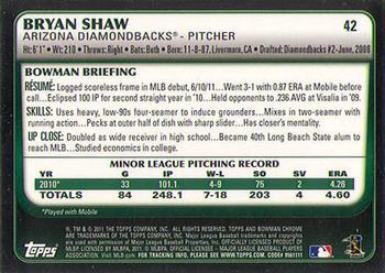 2011 Bowman Draft Picks & Prospects - Chrome #42 Bryan Shaw Back