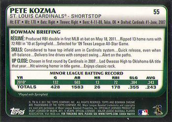 2011 Bowman Draft Picks & Prospects - Chrome #55 Pete Kozma Back