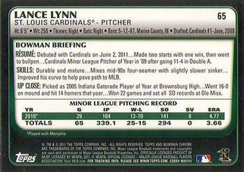 2011 Bowman Draft Picks & Prospects - Chrome #65 Lance Lynn Back