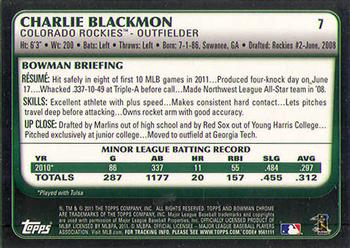 2011 Bowman Draft Picks & Prospects - Chrome #7 Charlie Blackmon Back