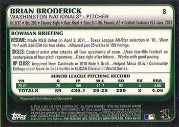 2011 Bowman Draft Picks & Prospects - Chrome #8 Brian Broderick Back