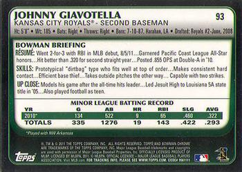 2011 Bowman Draft Picks & Prospects - Chrome #93 Johnny Giavotella Back