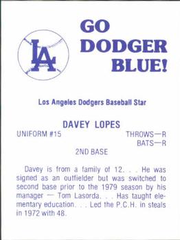 1979 Los Angeles Dodgers Go Dodger Blue! #NNO Davey Lopes Back
