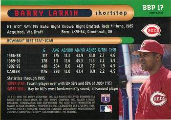 1996 Bowman - Bowman's Best Previews Refractors #BBP 17 Barry Larkin Back
