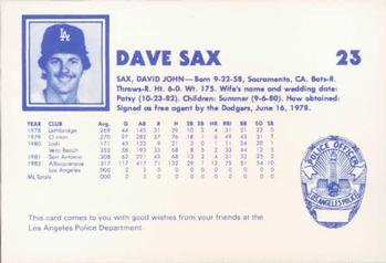 1983 Los Angeles Dodgers Police #NNO Dave Sax Back