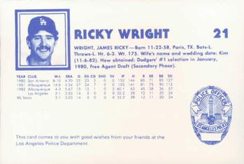 1983 Los Angeles Dodgers Police #NNO Ricky Wright Back