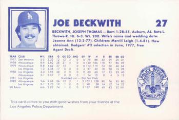 1983 Los Angeles Dodgers Police #NNO Joe Beckwith Back