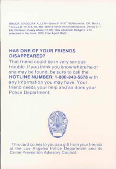 1986 Los Angeles Dodgers Police #NNO Greg Brock Back