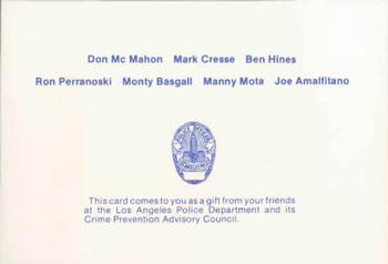 1986 Los Angeles Dodgers Police #NNO Coaching Staff (Don McMahon / Mark Creese / Ben Hines / Ron Perranoski / Monty Basgall / Manny Mota / Joe Amalfitano) Back