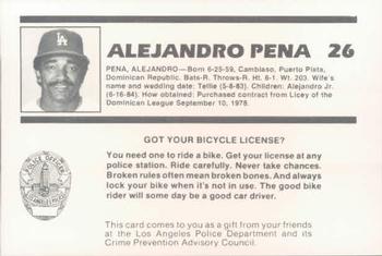 1987 Los Angeles Dodgers Police #18 Alejandro Pena Back