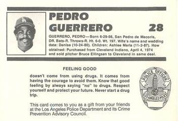 1988 Los Angeles Dodgers Police #NNO Pedro Guerrero Back